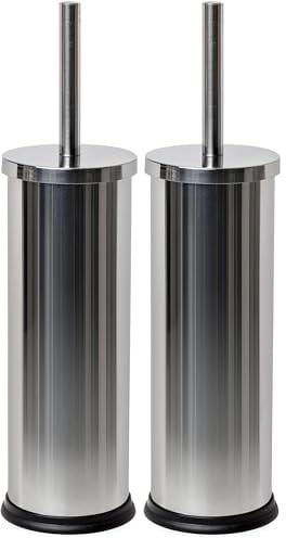 TATAY Escobilla de Baño Mirror, Fabricada en Acero Inoxidable, Cubeta con Interior de Polipropileno, Cepillo Negro, Libre de BPA. Medidas 10,2 x 10,2 x 38,5 cm (Paquete de 2)