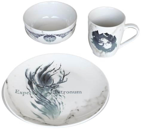 Juego de vajilla de 3 piezas de Harry Potter (Always Design) taza de café, plato y cuenco en caja de regalo de presentación - Producto oficial
