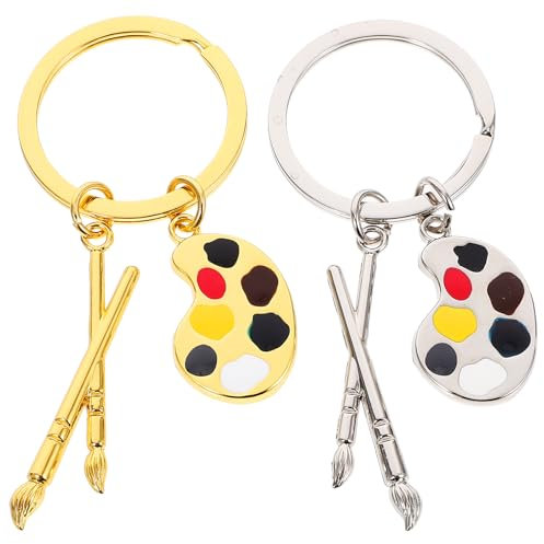 WRITWAA Malerpalette SchlüSselanhäNger 2 StüCk Metall SchlüSselanhäNger in Silber Und Gold Geschenk FüR KüNstler Und Kunststudenten Praktisch FüR Maler Und Kreative Projekte