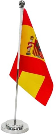 Bandera de Mesa de España Bandera de Escritorio de España 21 x 14 cm Mástil y Base de Acero Banderas de Escritorio para Salas de reuniones