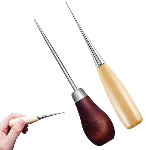 BVSRCP 2 Stück Vorstecher Mit Holzgriff, Nähahle Mit Holzgriff Locher Lederverarbeitung Nähe Ahle, Zum Nähen Oder Reparieren Von Canvas Papier Leder Stoff, Nähen Von Leder,DIY Handwerkzeu