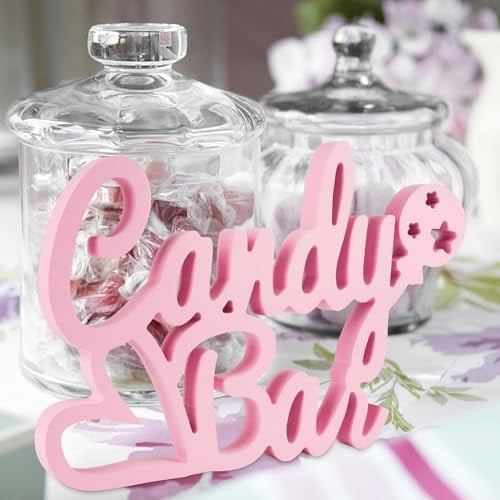 Rosa Candy Bar Deko Holz, Dekoschriftzug Candybar, Sweetsbar Tischdekoration mit Feine Schnitzereien, Candybar Schriftzug Tisch Ornament, Candy Bar Schild für Hochzeiten, Geburtstage, Candybar Party