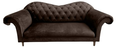 Ares Meble Vera Sofa - Sofa 3 Sitzer 200x90 cm - Chesterfield Sofas - Eleganz Couch 3 Sitzer - Samt Sofa Glamour - Luxury Relaxsofa - Beine aus Walnussholz - Braun