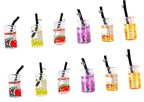 NUOBESTY 12pcs Mini Bottle Charms for Diy Jewelry Making Pendant Imitation Fruit Drink Bottle Props Suitable for Crafting Projects and Mini Desktop Decor Random Color