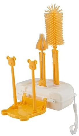 FUSACONY 7 in 1 Stand Baby Bottle Brushes for Cleaning, Soft Baby Bottle Brush, Teat Brush, Straw Cleaner (Yellow)
