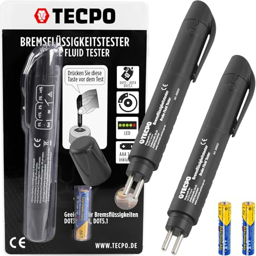 TECPO 2x Bremsflüssigkeitsprüfer Elektronischer Bremsflüssigkeitstester Bremsflüssigkeit messen prüfen testen DOT 3 4 5.1 mit 5 LED Anzeige für Auto Fahrzeug Break Fluid Prüfgerät
