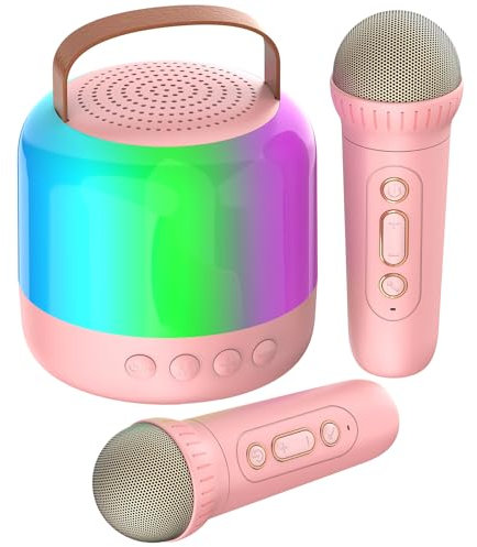AIUNAOM Microfonos Karaokes Infantil 2 Micrófonos Altavoz Bluetooth Portátil con Luces LED 5 Efectos de Sonido Mágicos Juguete para Niños y Niñas Festividades