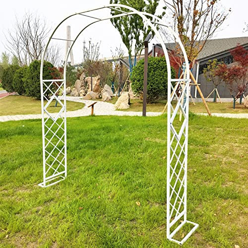 SDdPulse Heavy Duty Metal Garden Arch Large Trellis Archway Rose Arch Sturdy Metal Pergola Arbor for Climbing Plants Support Archway, 230 cm High (White 260cm/102in)