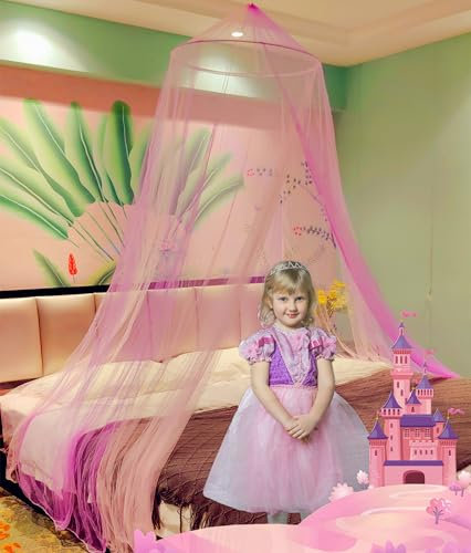 Eimilaly Zweifarbiger Betthimmel Moskitonetz rosa lila, Betthimmel für Mädchen Zimmer Dekoration - Insektenschutz hängende Baldachin für Erwachsene, Babys, Einzeltür