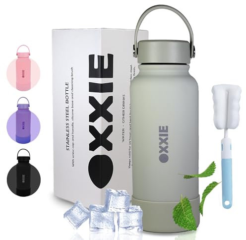 OXXIE Botella Termica 1 Litro | Botella de Agua de Acero Inoxidable Reutilizable | Botella de Agua Niños | Sin BPA | Isotérmica y Hermetica | Adultos, Deporte, Oficina, Yoga, Viaje (Verde)