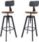AUYART 2X Holz Vintage Stühl mit Rückenlehne Metall Pedal - 100% Holz + Metall,Verstellbar 64-84cm Retro Barhocker Shop Runder Hocker