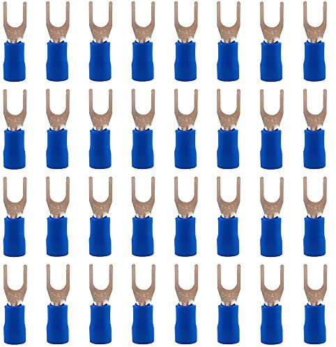 Ruidee 100 Pezzi M4 Capicorda a Forchetta Elettrici Connettori a Crimpare PVC Connettori a Forchetta Terminali a Crimpare Forchetta per Cavi di 0,5-1,5 mm²(PCX/BM4)