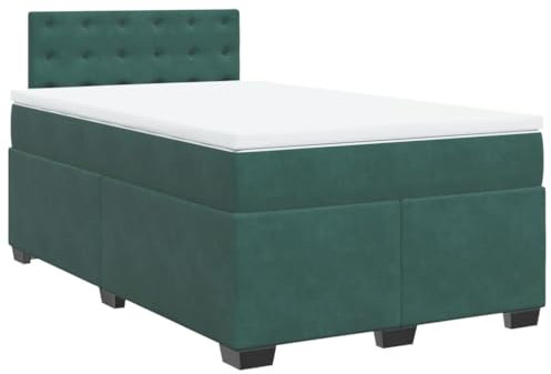 vidaXL Boxspringbett, Polsterbett Bett mit LED Matratze Kopfteil, Bettgestell mit Lattenrost, Doppelbett für Schlafzimmer, Dunkelgrün 120x200cm Samt