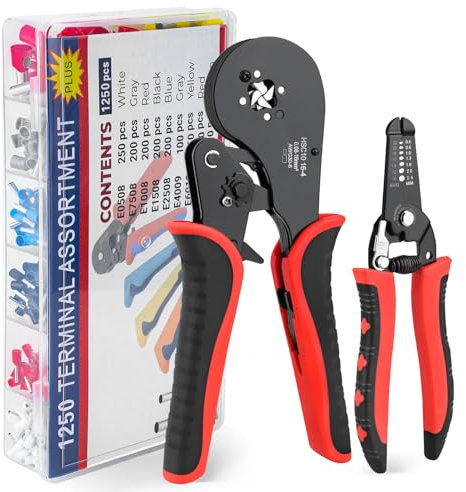 SOLLON Pinza para crimpar, 0.08-16mm² Crimpadora Terminales Alicates Kit,Crimpadora con Pelacables y 1250 Terminales de Cable Crimper (HCS10-4)