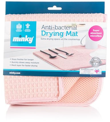 Minky Anti-Bacterial Drying Mat, Super Absorbent Quick-Drying Microfibre Draining Mat, Soft Dish Drying Mat for Kitchen, Cutlery Drainer for Sink, Machine Washable