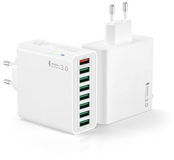 USB Ladegerät 2 Pack, 8 Ports USB Stecker 40W ladeadapter für 15 14 13 12 11 X, Samsung, Huawei, Xiaomi, Schnellladegerät Mehrfach Netzteil Netzstecker Ladestecker Schnellladen Steckdosenadapter