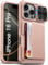 Vihibii for iPhone 16 Pro Case with Card Holder (4 Cards) [RFID Blocking] & Slide Camera Cover, Rugged Hard Back & Silicone Edge Wallet Phone Case for iPhone 16 Pro 6.3 2024, Rose Gold