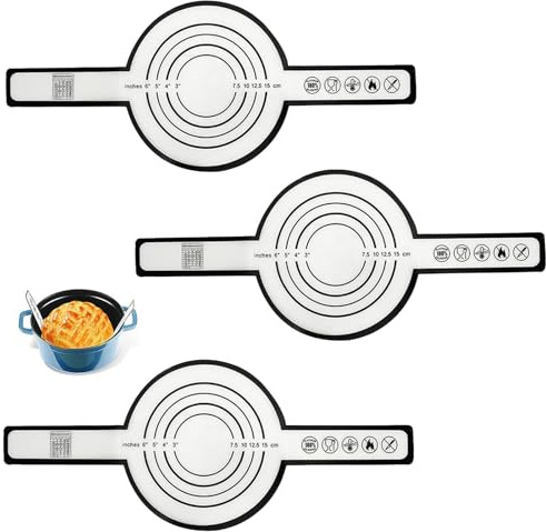 LERANXIN 3 Stück Silikon Backmatte für Dutch Oven, Brotbackmatte Silikonmatte zum Backen mit Lange Griffen, Glasfaser Backofen Dutch Oven Backbleche für Teig, Brot Kekse, Wiederverwendbare
