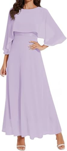 WSEYU Langes Kleid für die Brautmutter und Bräutigam, Chiffon, formelle Abendkleider mit Gürtel, ZM123, Flieder, 34