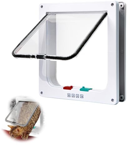 Puerta para Gato con Cierre Magnético de 4 Vías,Acrílico Gateras Mascotas,Gatera para Mascotas Pequeño,Puerta para Mascotas para Gatos y Perros Pequeños,Interior y Exterior,Blancas,19x20x2cm