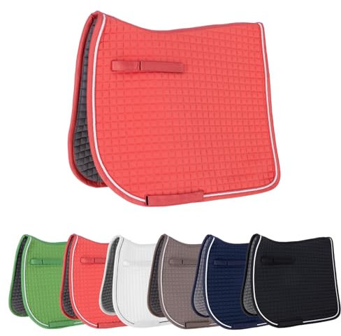 Covalliero - Schabracke – anatomische Pferde-Schabracke mit Sattel- & Gurtschlaufen – Stoßdämpfend & Atmungsaktiv – Dressurschabracke in Koralle – Größe Warmblut