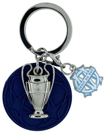 AMBALLCOM, Porte-clés UEFA Champions League 1993 Olympique de Marseille, OM Droit au But, Trophée Ligue des Champions, Supporters Football, Accessoire Métal Émaillé Officiel