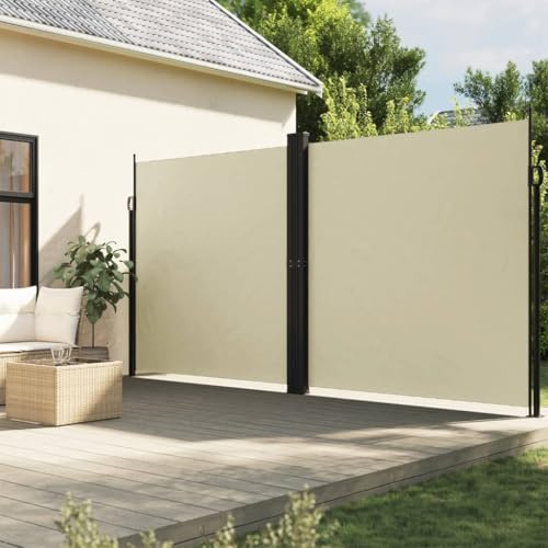 IKAYAA Seitenmarkise Ausziehbar Markise 200 x 1000 cm, Sichtschutz, Sonnenschutz, Blickdicht, Seitenrollo, Markise ausziehbar für Balkon, Terrasse, Garten, Creme