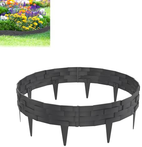 LZQ Gartenpalisade Steinoptik, 10m Rasenkante, 10-TLG Set Anthrazit