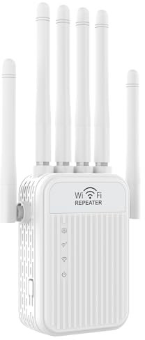 Repeteur WiFi Puissant,Amplificateur WiFi 6 antennes,2 LAN,Mode Répéteur & Routeur & AP, Compatible avec Toutes Les Box Internet Ethernet - Intérieur/Extérieur