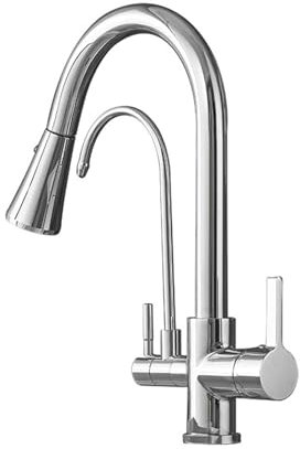 Robinet de Cuisine Robinetterie Mitigeur Cuisine Filtre à Eau Chromé à 3 Voies Extractible Col de Cygne 1 Trou