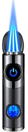 Zxwjddm 2025 Smart Touch Dreifachflammenfeuerzeug, Winddichte Jetflamme, transparentes Luftfenster, Multifunktionsfeuerzeug, Herrengeschenk(Black)