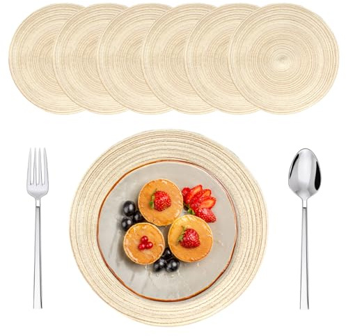 Set di 6 Tovagliette Rotonde 30cm,per Matrimonio Natale Partito Cucina | Tovagliette Lavabili Rotonde,Sottopiatti Rotondi,Ovagliette Intrecciate Resistenti al Calore,Resistente Alle Macchie (Beige)