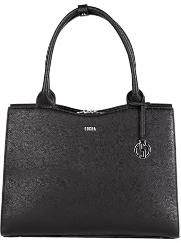 Socha Laptoptasche & Businesstasche/Aktentasche für Damen, Straight Line Black Slim Fit 15.6 Zoll, schwarz aus Feinsynthetik, herausnehmbares Laptopfach, Vollausstattung