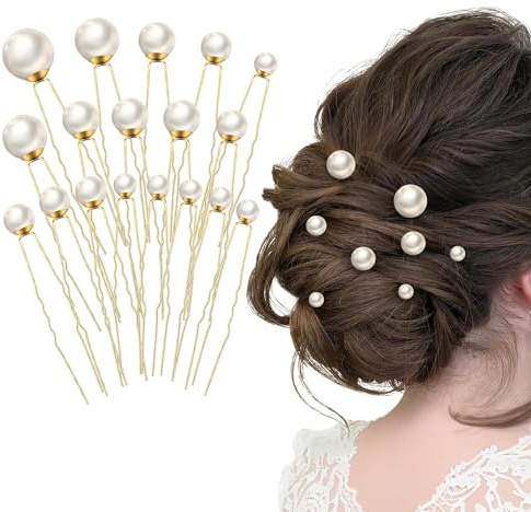 18 Pièces Épingle À Cheveux De Marriage Perle,Pince Cheveux Mariage–Épingles À Cheveux En Forme De U Avec Perles Pour Mariée Et Demoiselle D'Honneur,5 Tailles,Accessoires Élégants Pour Bal（Or）