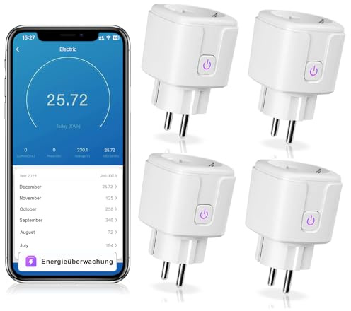 CNBINGO 4-Pack Smart Steckdose mit Strommessung, WLAN Sprachsteuerung | WLAN Smart Home Steckdose, Stromverbrauch Messen, kompatibel mit Alexa/Google Assistant, Zeitschaltuhr Plug, Fernsteuerung