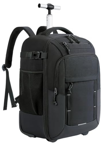17 Inch Wheeled Laptop Backpack 40L Water-Resistant Rolling Carry-On Trolley Bag for Travel Work College(Black)