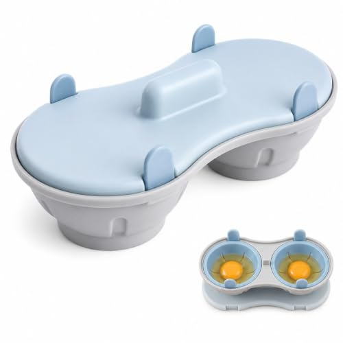 Egg Poacher Microwave Egg Cooker, 2 Cavity | Food-Grade Silicone Double-Slot Draining Egg Poacher and Microwave-Safe Steaming Mold Kitchen Gadget in Blue-Grey