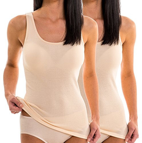 HERMKO 17310 2er Pack Damen Tank Top aus Baumwolle/Modal, Farbe:Cream, Größe:32/34 (XS)