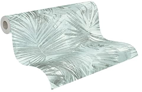 Livingwalls Vliestapete Hygge Tapete im Palmenprint in Dschungel Optik 10,05 m x 0,53 m blau grün Made in Germany 363853 36385-3