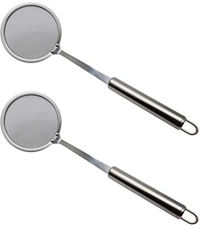 EIKS 2 Packs Fine Mesh Skimmer Ladle for Grease, Gravy and Foam, with 9 inches Long Handle