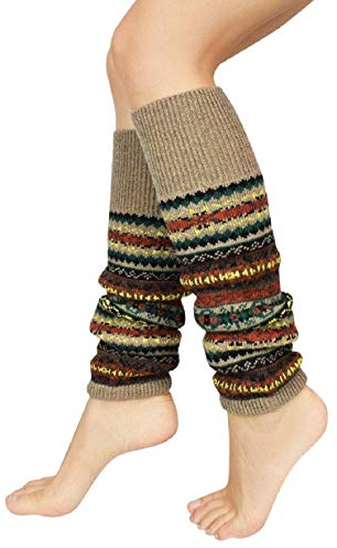 Tuopuda Stulpen Damen Lange Winter Legwarmer Böhmischer Stil Beinstulpen Gestrickt Verdicken Beinwärmer Overknee Strümpfe 1/2 Paar Tanzen Strumpf Knit Crochet Socken Weihnachtsstrumpf, Khaki 1 Paar,
