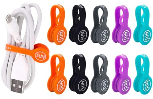 SUNFICON 10 Pack Cable Organizers Clips Earbuds Cords Organizers Magnetic Cable Clips Bookmark Whiteboard Noticeboard Fridge Magnets Cable Manager Keeper Ties for Kitchen Office School Assorted Colors