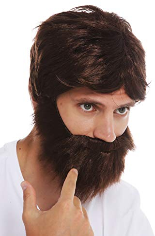 WIG ME UP - 31998-P4 Perücke und Bart Set Karneval Herren braun wild zauselig ungepflegt