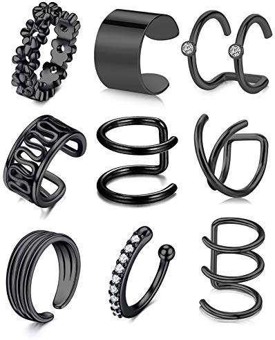 incaton 9Pcs Ear Cuffs Non Pierced Fake Earrings Stainless Steel Faux Ear Cuff Jewellery