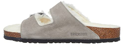 Birkenstock Damen Arizona Lammfell Pantoletten, Stone Coin, 40 EU, Steinmünze, 40.5 EU