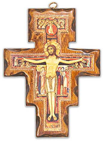 La Balestra Kruzifix San Damiano aus Holz, Wandmontage, 19 x 14 cm, Wanddekorierung (Indoor), Wohnzimmer