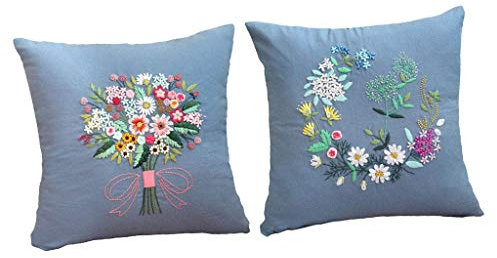 Tubayia 2 Set Blumen Muster DIY Stickerei Kissenbezug Stickpackung für Kinder Erwachsene