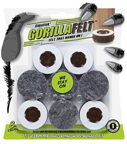GorillaFelt 1-1/2 Inch Felt Glides/Furniture Feet Floor Protectors (Set of 8 Sliders) Nail On Felt Furniture Pads Guaranteed to Stay On, Round, CB270-8