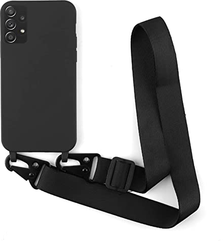 2NDSPRlNG Schutzhülle mit Halskette, kompatibel mit Samsung Galaxy A52 4G/5G/A52s 5G, Umhängeband aus Seil, Anhänger, Schutzhülle aus weichem Silikon, Schwarz