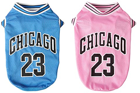 2 Stücke Basketball Hundehemd T-Shirts Sommerkleidung,Mesh-Tuch Weich und atmungsaktiv Weste Schweißhemd(LAFE7-1 M)